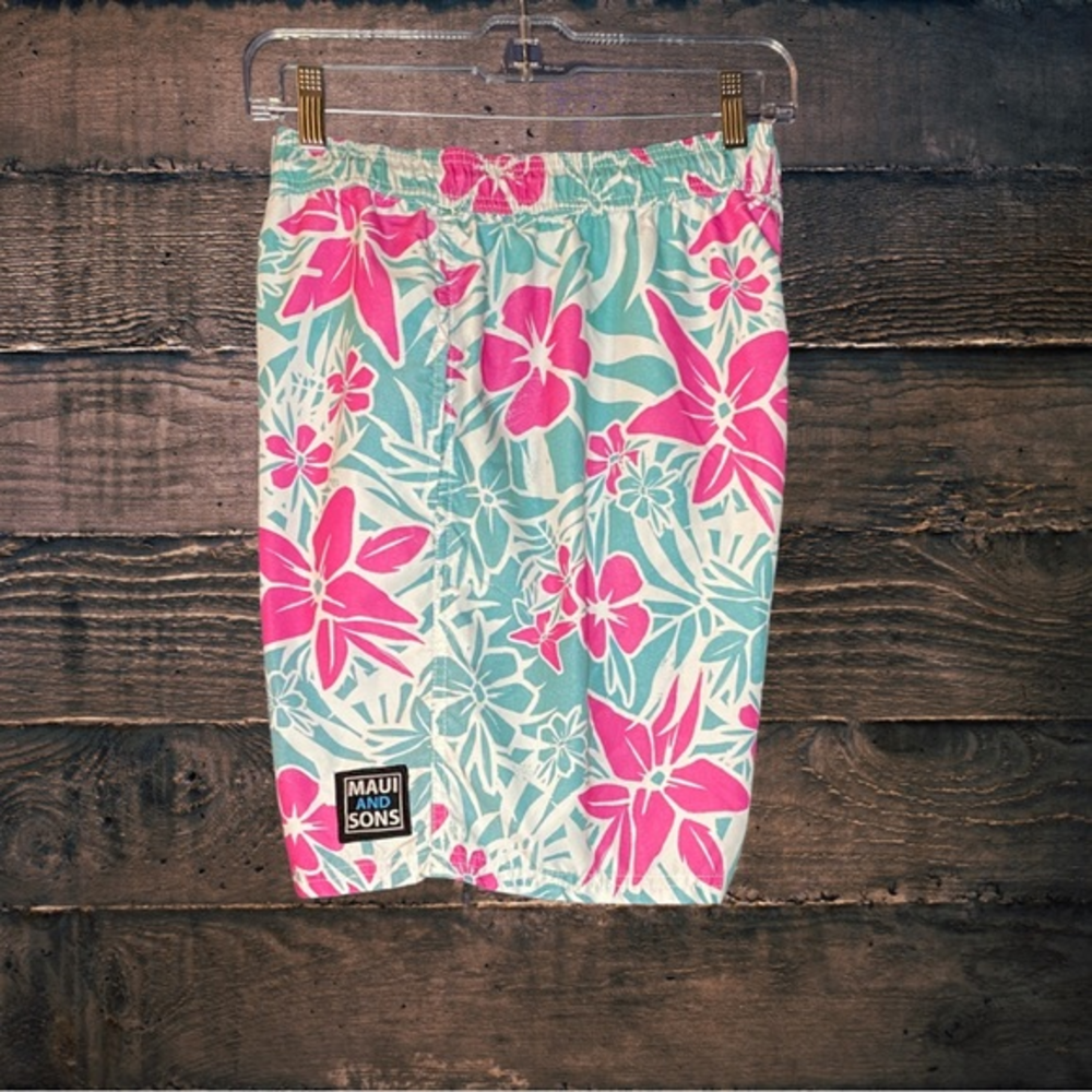 Maui and Sons Men’s Floral Surf Swimming Trunks Elastic Waist Multicolor Size XL